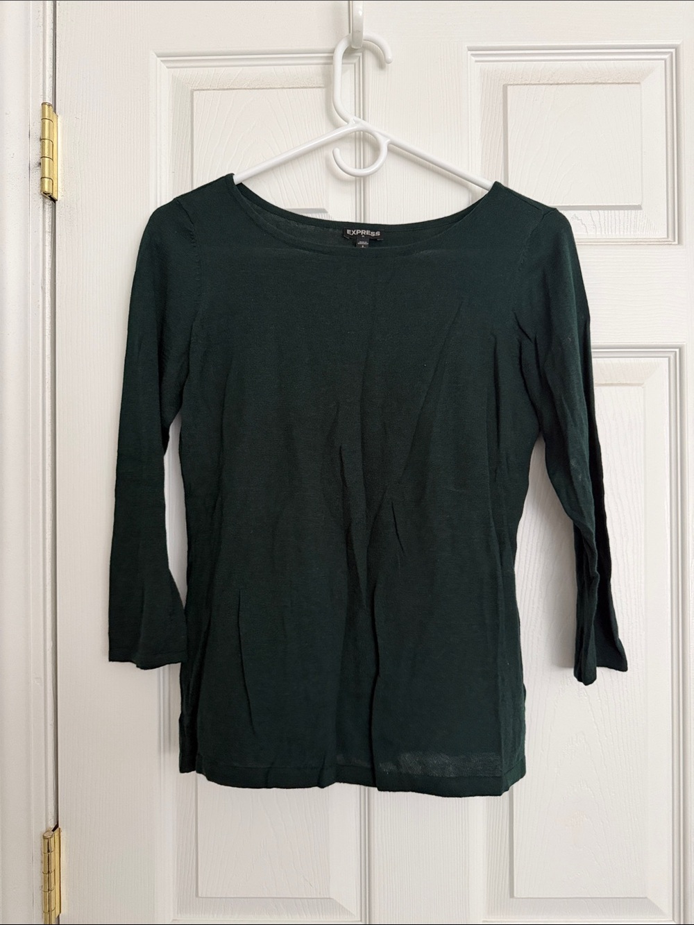 Express Dark Green Boatneck 3/4 Sleeve Top